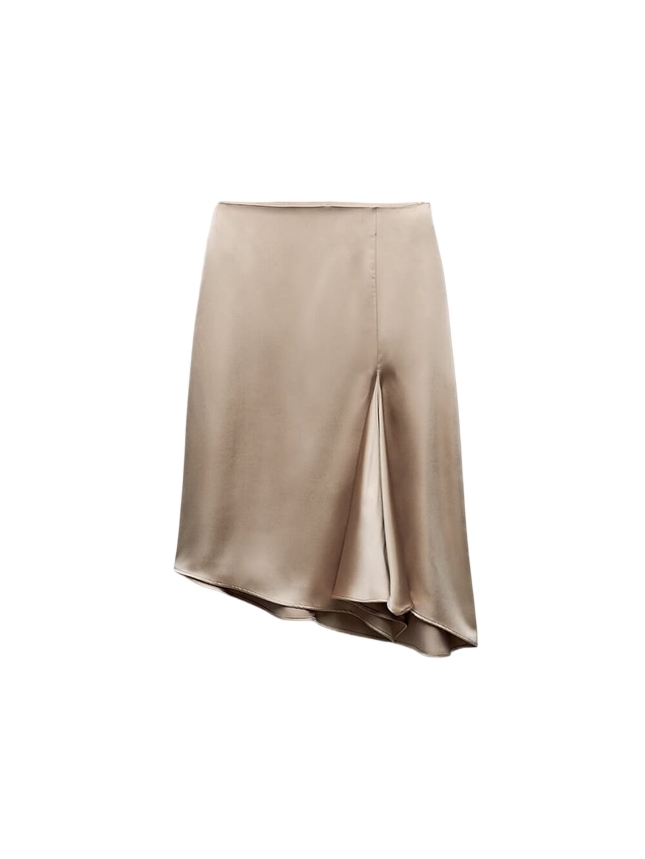 Neutral Glossy Midi Skirt