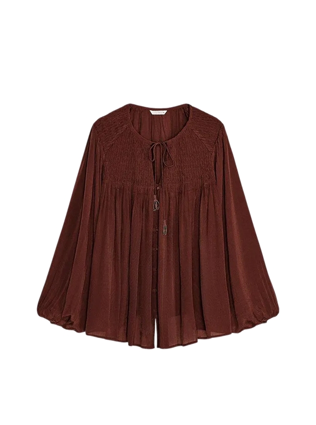 Pleat-detail satin blouse